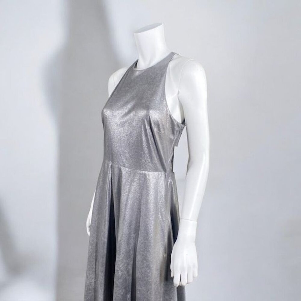 NWT H By Halston Metallic Faux Suede Dress Gunmetal, Size 8 - Picture 5 of 15